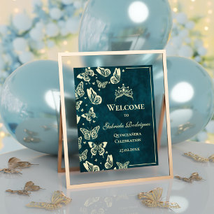 Poster Bienvenue pour les 15 ans de Quinceañera Vert Émer