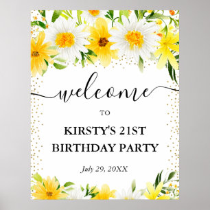 Poster Bienvenue pour les 21 ans avec des marguerites et
