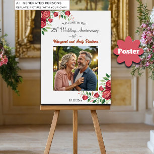 Poster Bienvenue pour les 25 ans de mariage avec des rose