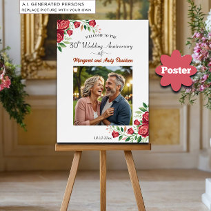 Poster Bienvenue pour les 30 ans de mariage avec des rose
