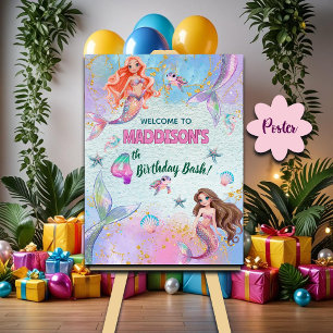 Poster Bienvenue pour les 4 ans de sirènes paillettes ros