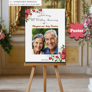 Poster Bienvenue pour les 50 ans de mariage avec des rose