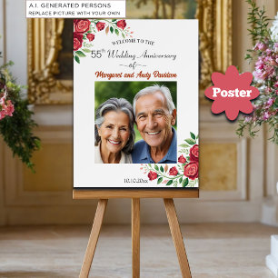 Poster Bienvenue pour les 55 ans de mariage avec des rose