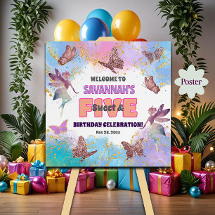 Poster Bienvenue pour les 5 ans Papillons Fée Paillettes