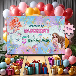 Poster Bienvenue pour les 5 ans Sirènes Paillettes Rose V