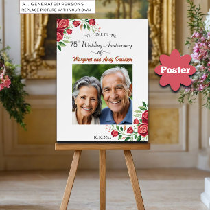Poster Bienvenue pour les 75 ans de mariage avec des rose