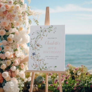 Poster Bienvenue pour les 80 ans Fleurs sauvages Blush