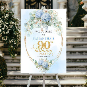 Poster Bienvenue pour les 90 ans avec un motif floral ble