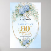 Poster Bienvenue pour les 90 ans Boho aquarelle Hydrangea (Devant)