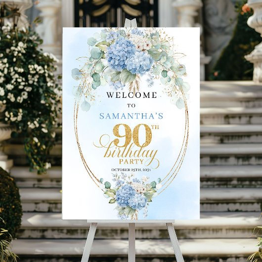 Poster Bienvenue pour les 90 ans Hydrangea Pastel Eucalyp