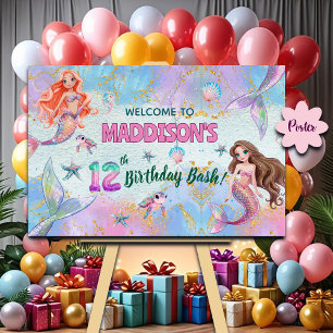 Poster Bienvenue pour les sirènes Paillettes Rose Violet