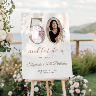 Poster Bienvenue pour un 50e anniversaire - Photo florale