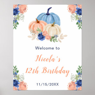 Poster Bienvenue pour un anniversaire avec citrouilles bl