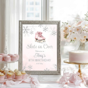 Poster Bienvenue pour un anniversaire de patinage sur gla