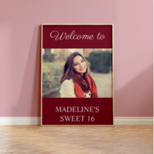 Poster Bienvenue pour un anniversaire Sweet 16 en bordeau