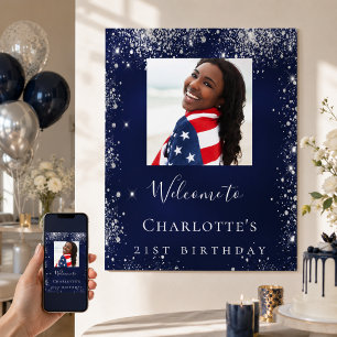 Poster Bienvenue pour une photo d'anniversaire bleu marin