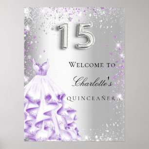 Poster Bienvenue robe à paillettes argent violet pour Qui