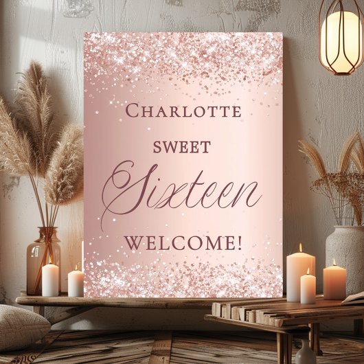 Poster Bienvenue rose gold pour un Sweet 16