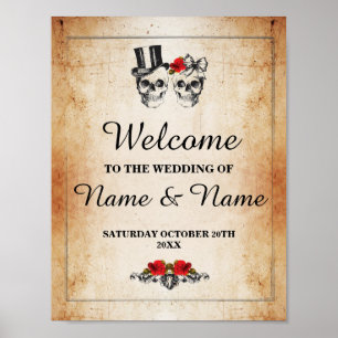 Poster Bienvenue Russe Skull Halloween Mariage des signes
