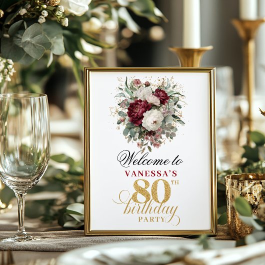 Poster Bienvenue rustique verdure rose 80e anniversaire 8