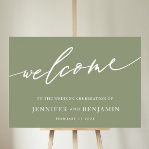 Poster bienvenue Sage Green Calligraphy Simple Mariage