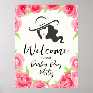Poster Bienvenue silhouette de dame chapeau de Derby et r