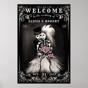 Poster Bienvenue Skeletons d'Halloween Mariage rose