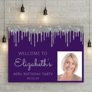 Poster Bienvenue sur cette Photo Violet Paillettes Argent