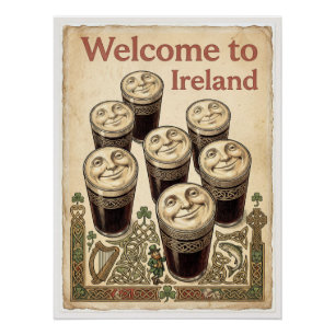 Poster Bienvenue sur l'affiche de verres à bière vintage
