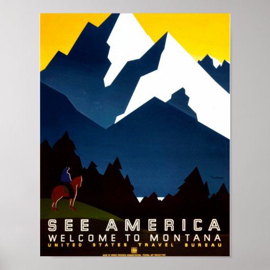 Poster Bienvenue sur l'affiche WPA Vintage de Montana (Devant)