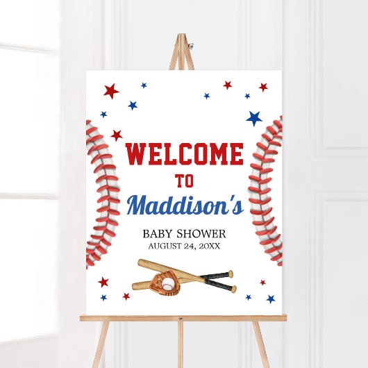 Poster Bienvenue sur le Baby shower de baseball étoilé