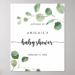 Poster Bienvenue sur le Baby shower Eucalyptus Green Deli