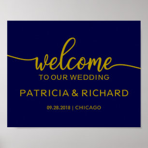Poster Bienvenue sur notre panneau de mariage chic or ble