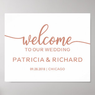 Poster Bienvenue sur notre panneau de mariage en or rose