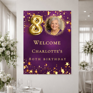 Poster Bienvenue sur photo d'étoiles dorées violettes pou