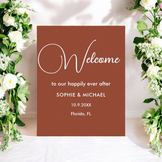 Poster Bienvenue Terracotta Mariage Marron Blanc