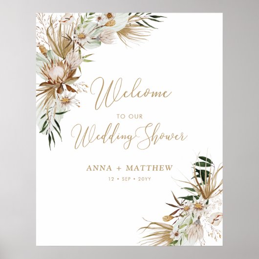 Poster Bienvenue Wedding shower Gold Boho Couples (Devant)