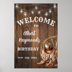 Poster Bienvenue Western Cowboy Boots Casquette Anniversa