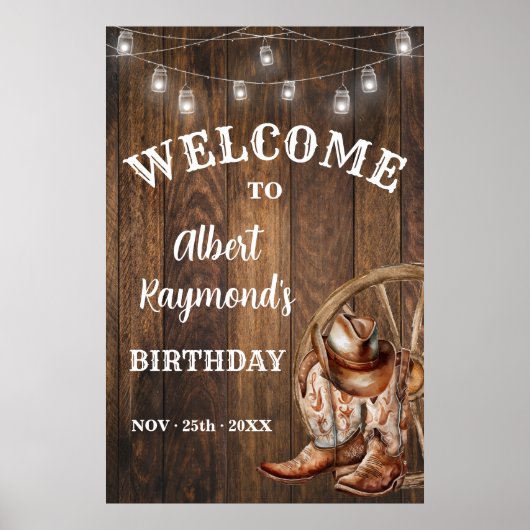 Poster Bienvenue Western Cowboy Boots Casquette Anniversa (Devant)