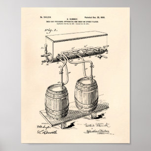 Poster Bière à pression d'air froid 1900 Brevet Art Vieux