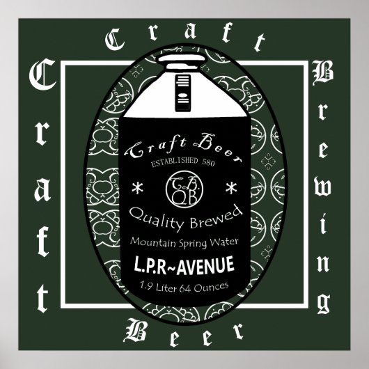Poster Bière artisanale -Growers Design ovale vert et bla (Devant)