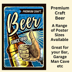 Poster Bière artisanale Premium depuis 1890 Bleu & Brown