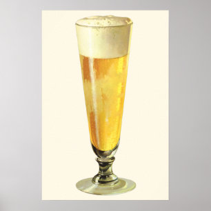Poster Bière blonde vintage haute et glacée, boisson alco