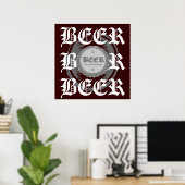 Poster BIÈRE ! Casquette de bouteille, gris et blanc sur  (Bureau à domicile)