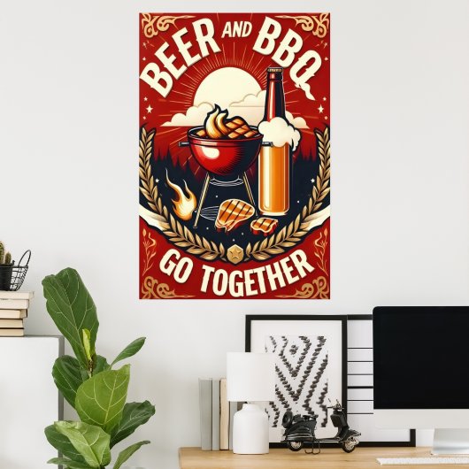 Poster Bière et barbecue Aller de pair été (Bureau à domicile)