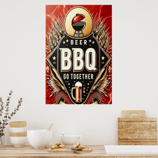 Poster Bière et barbecue Ensemble (Cuisine)