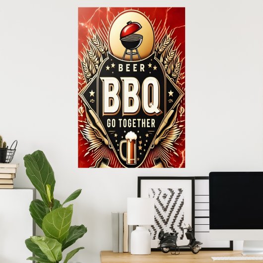 Poster Bière et barbecue Ensemble (Bureau à domicile)