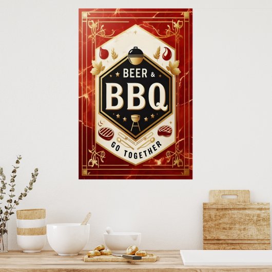 Poster Bière et barbecue Ensemble (Cuisine)