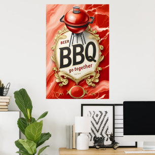Poster Bière et barbecue s'unissent