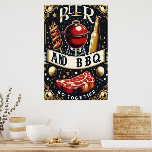 Poster Bière Et BBQ Ensemble (Cuisine)